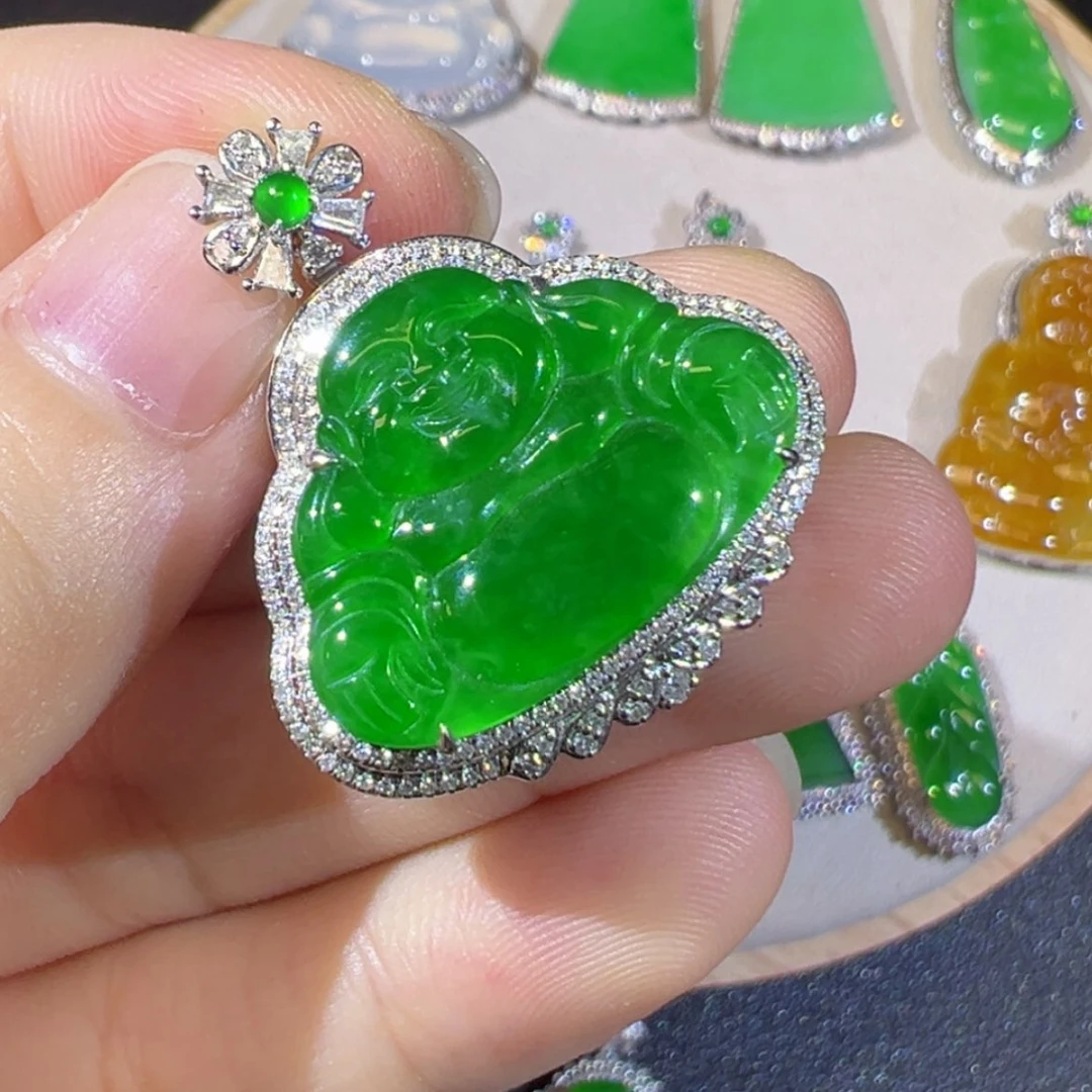 【闪购商品】翡翠18K金镶嵌吊坠(不含链)天然翡翠佛公