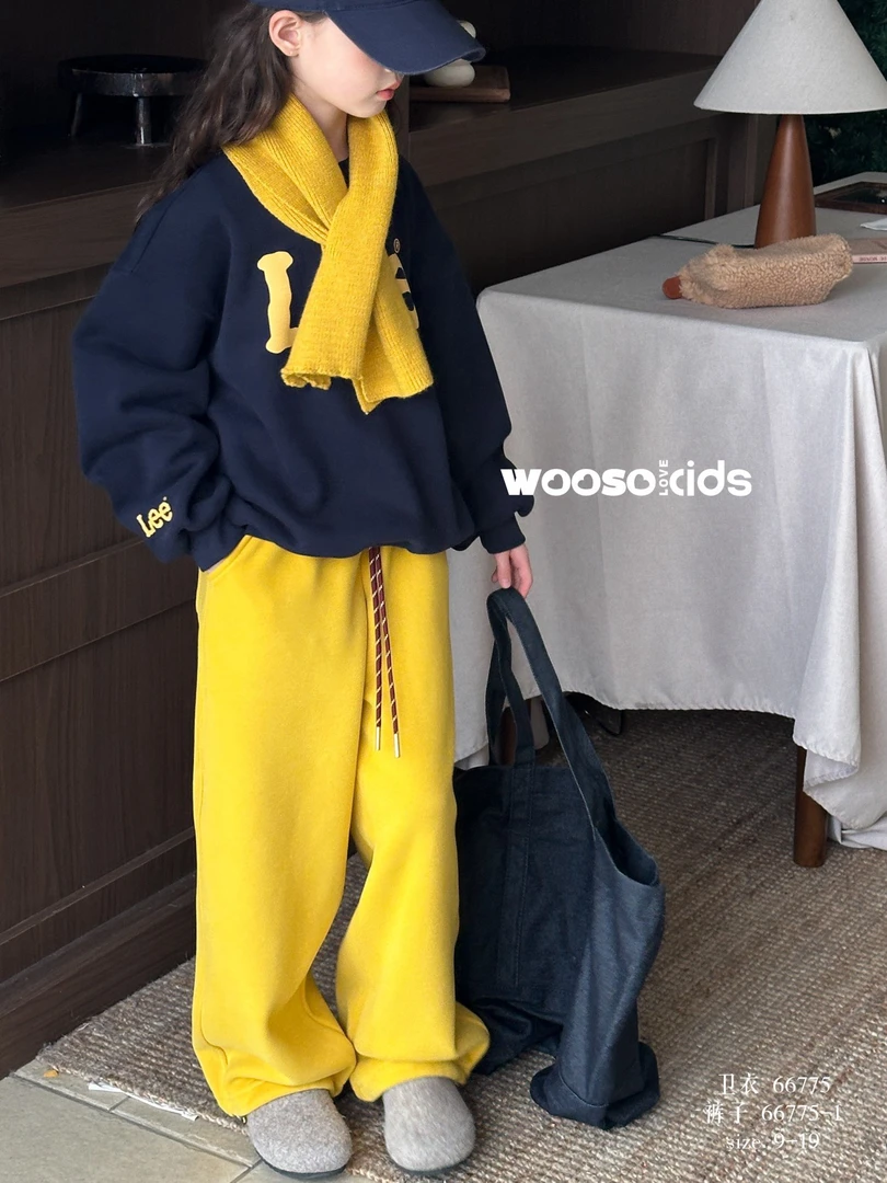 吾束儿童针织直筒裤 66775可收口休闲加绒裤子冬季一体绒休闲裤潮