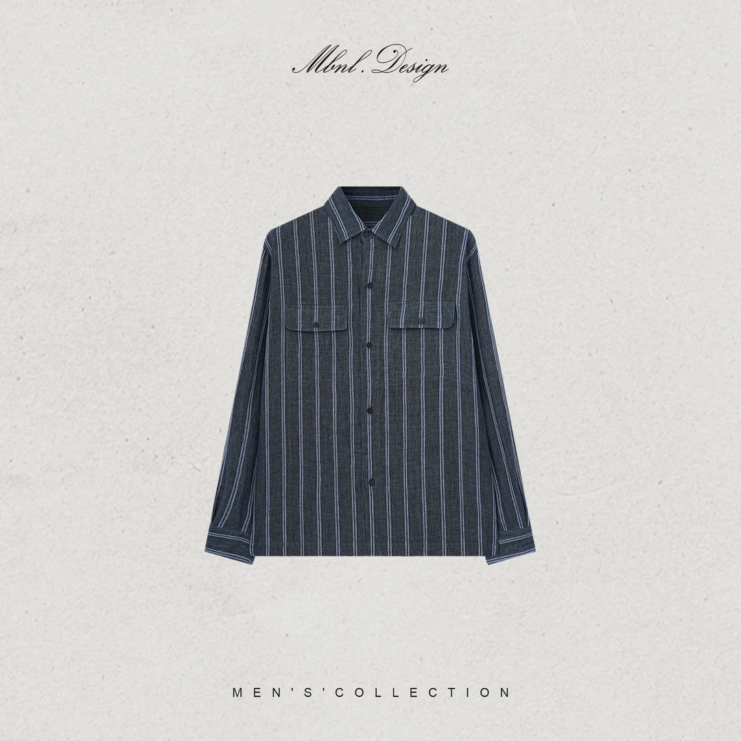 MBNL-F「条纹交织」秦磊男装100亚麻休闲翻领衬衫LL-SCS3020