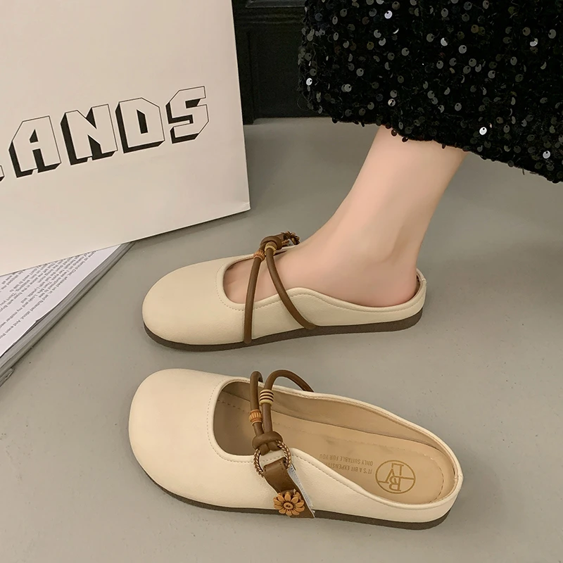 包头半拖鞋女夏季外穿2025新款软平底一脚蹬玛丽珍单鞋法式凉拖鞋