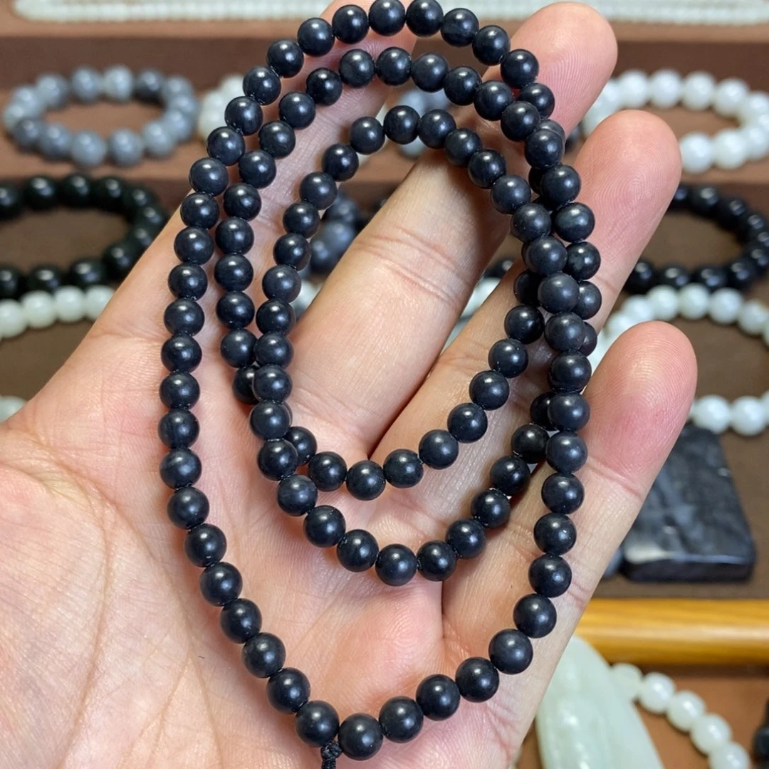 和田玉未镶嵌项链新疆和田玉青花聚墨6mm108颗