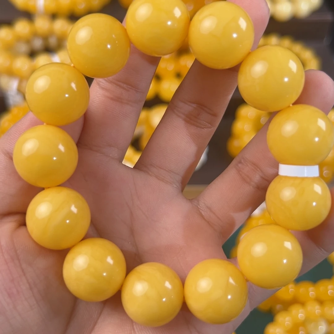 琥珀未镶嵌手链43.4g焦皮同料圆珠18mm hpml