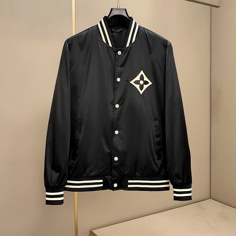 吉伦略索欧货潮牌字母刺绣立领夹克衫男装春秋季修身男款拼接印花