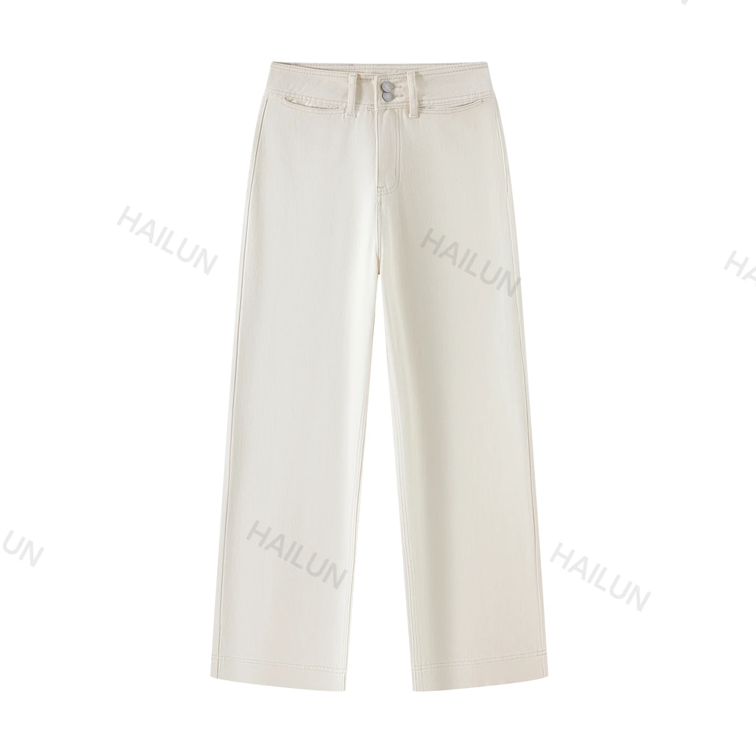 【奶杏色双粒扣】2025夏款上新阔腿牛仔奶奶裤