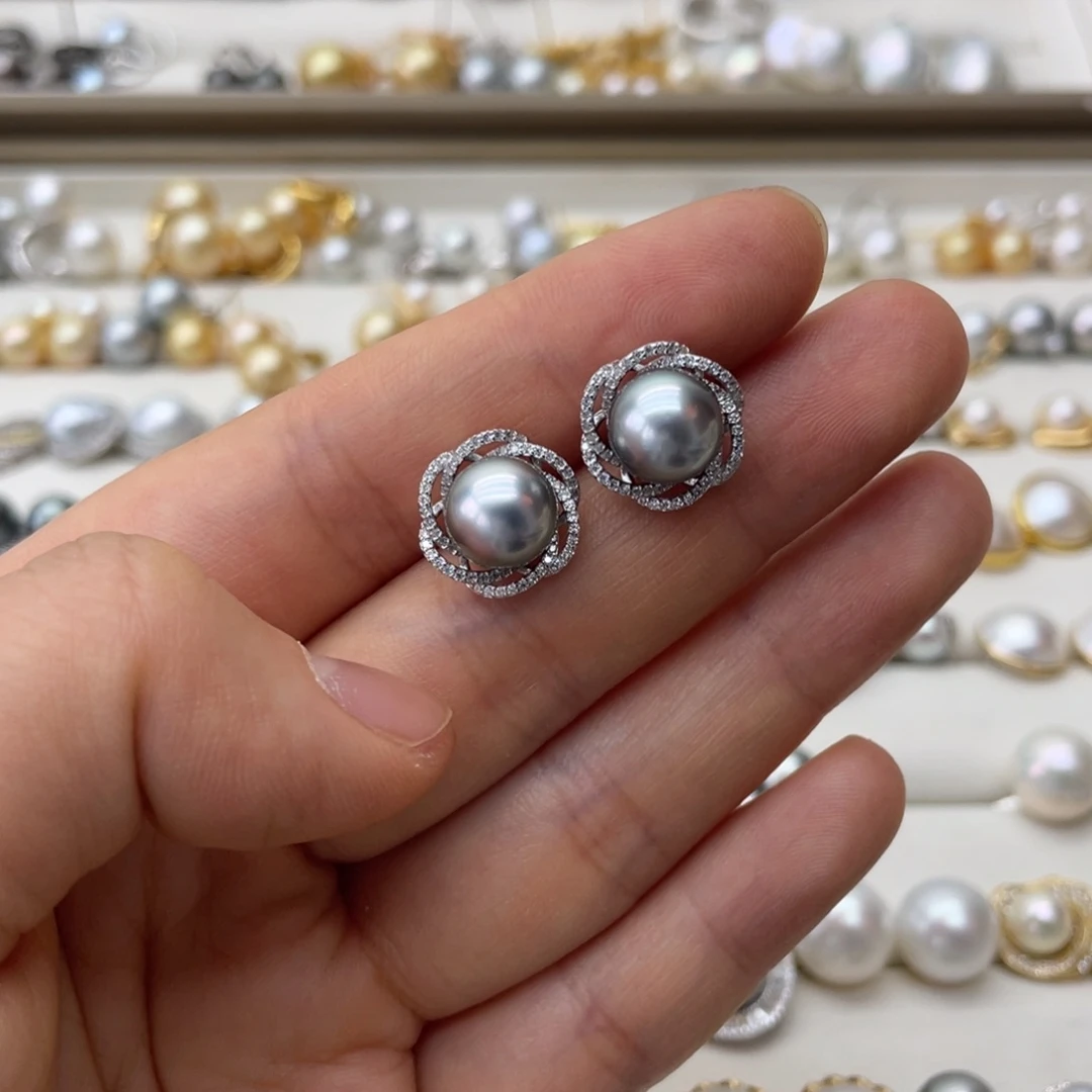 银S925镶嵌海水珍珠耳饰