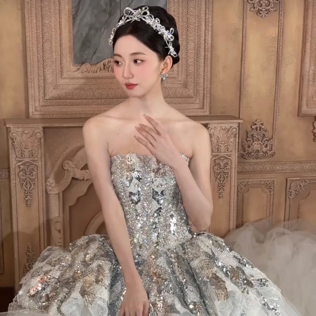 17518 ete个性珍珠蝴蝶结皇冠新娘结婚缎面公主王冠头饰影楼出片