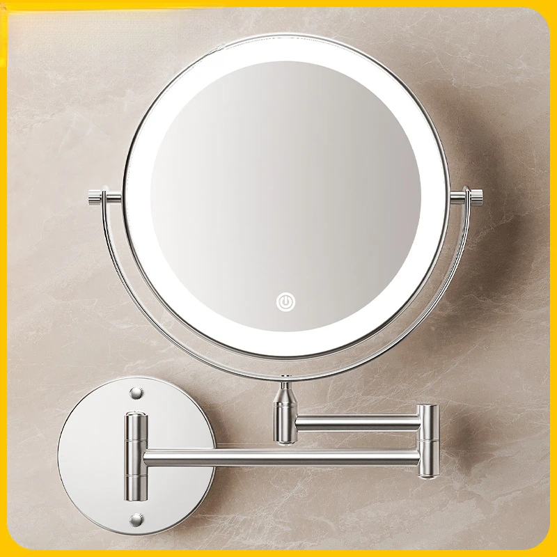 带灯化妆镜伸缩镜浴室卫生间折叠镜子壁挂酒店免打孔放大高清镜前