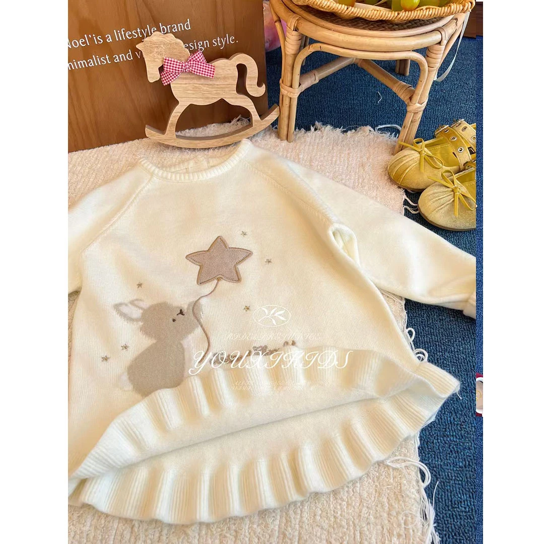 现飞飞家·摘星兔25新款秋冬儿童高级花边刺绣可爱洋气毛衣 FF2991