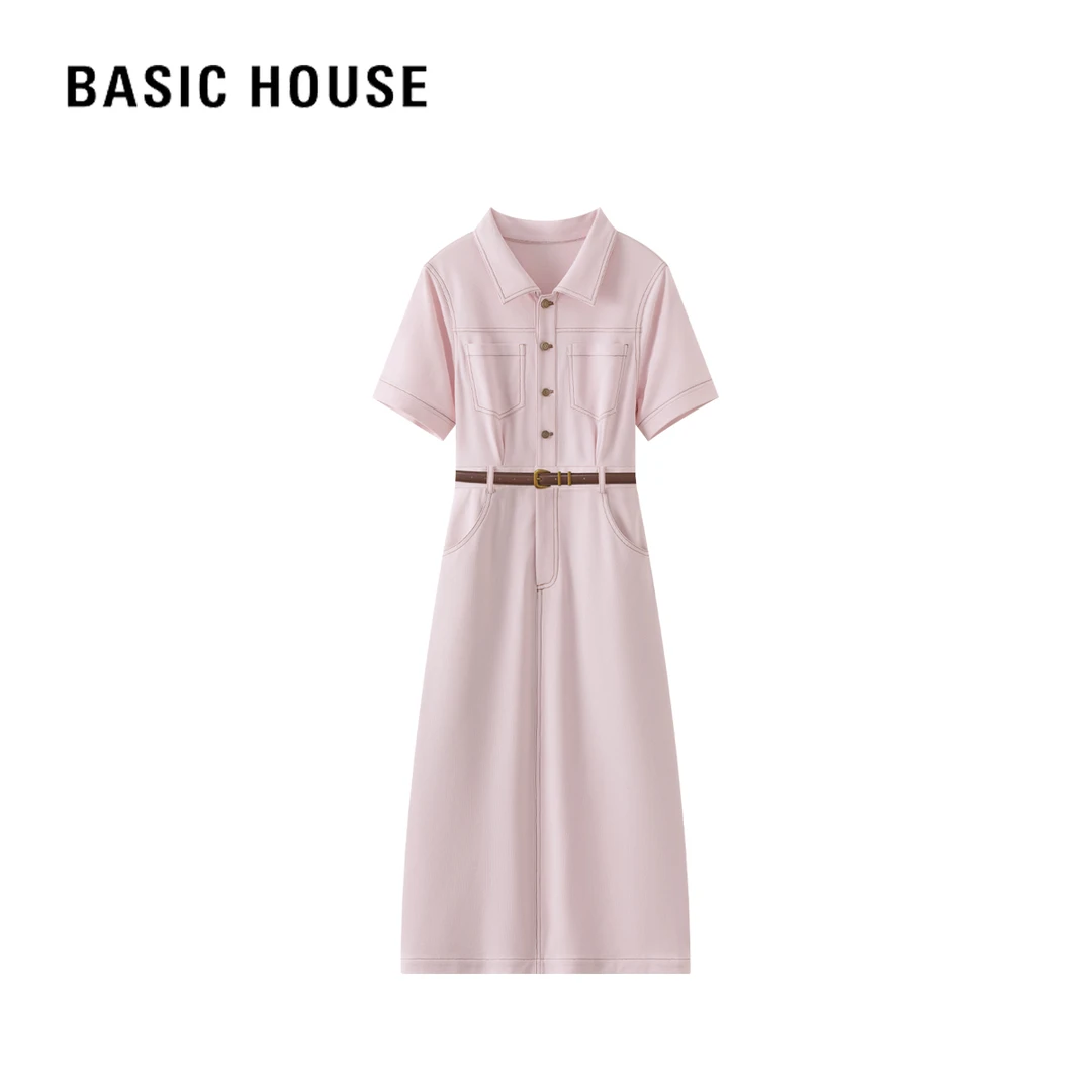 Basic House/百家好夏季休闲时尚轻奢显瘦百搭简约收腰连衣裙01