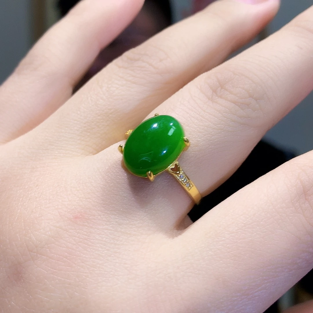 和田玉（碧玉）戒指银S925镀金镶嵌