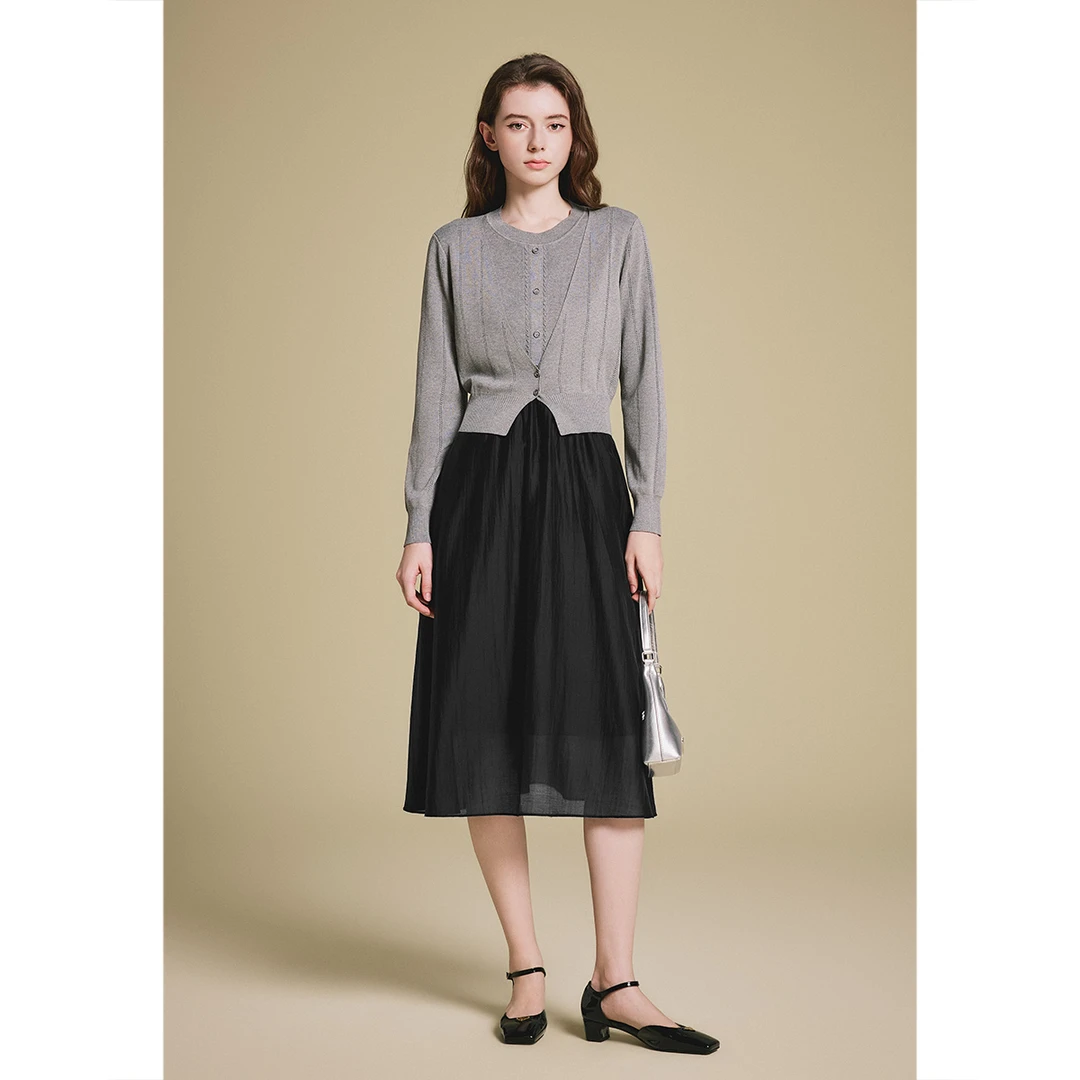 诗篇显瘦气质百搭简约设计款优雅时尚复古拼接连衣裙6C65106323