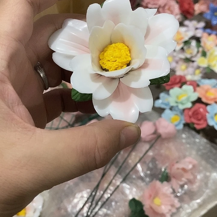 瓷片纯手工陶瓷花摆件瑕