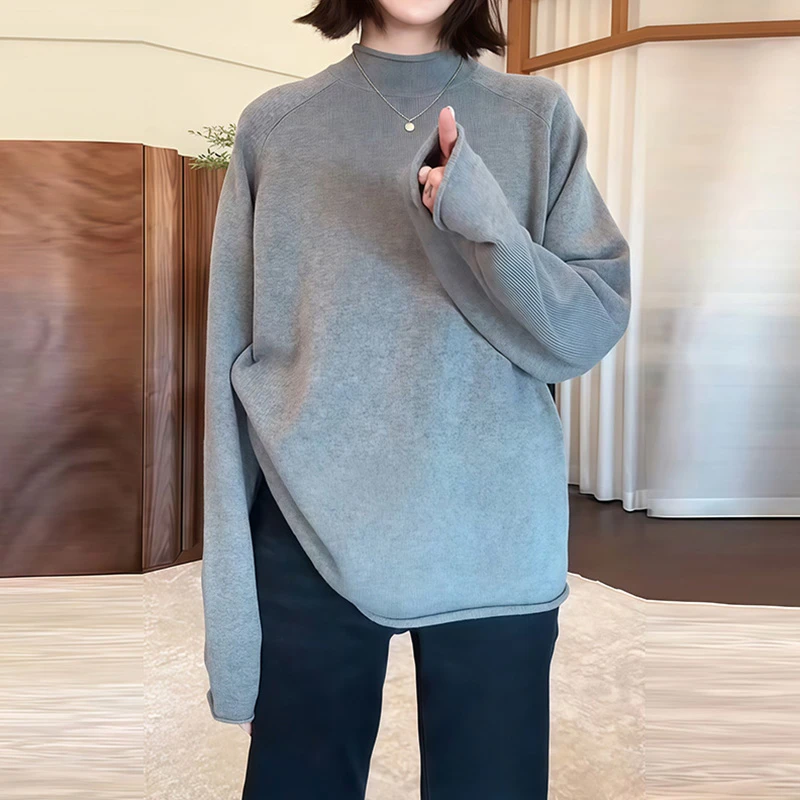 M919百搭显瘦纯色长袖圆领针织衫秋冬新款设计感别致宽松上衣