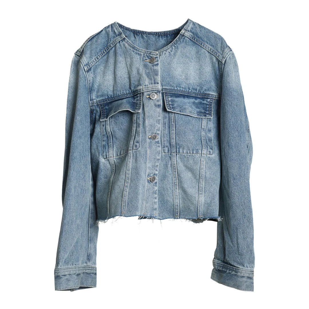 生活主张 Luckborn时尚青春休闲百搭圆领牛仔外套JQ371419