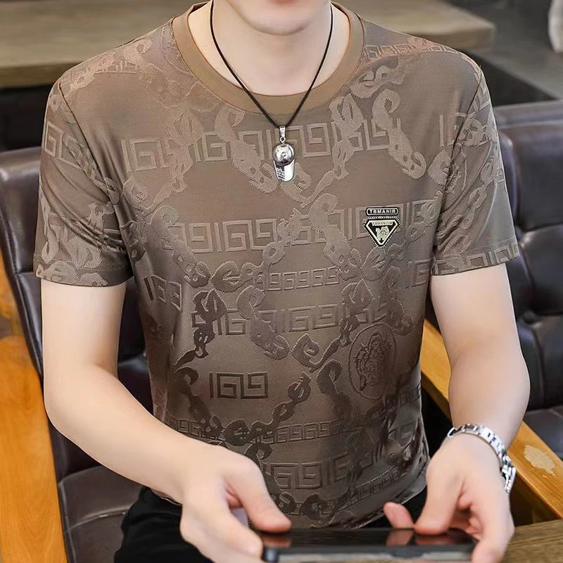 短袖t恤男士夏季薄款冰丝凉感网眼圆领体恤夏天半袖镂空衣服男T潮