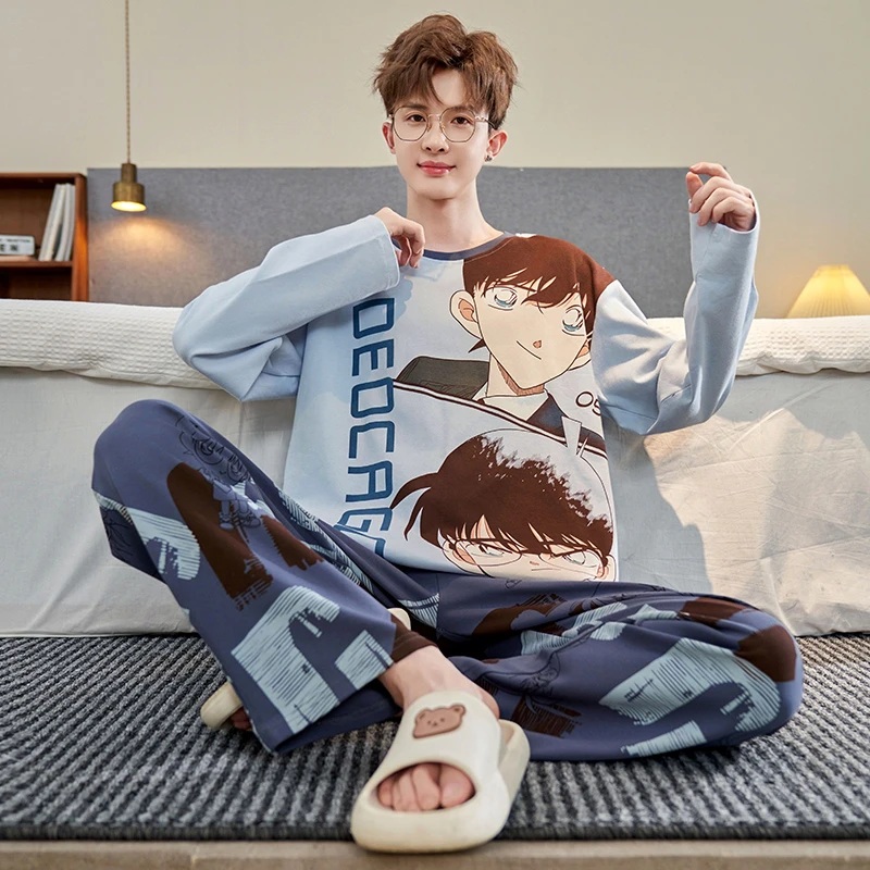 睡衣男士春秋季长袖长裤纯棉卡通薄款青少年大码男款家居服可外穿