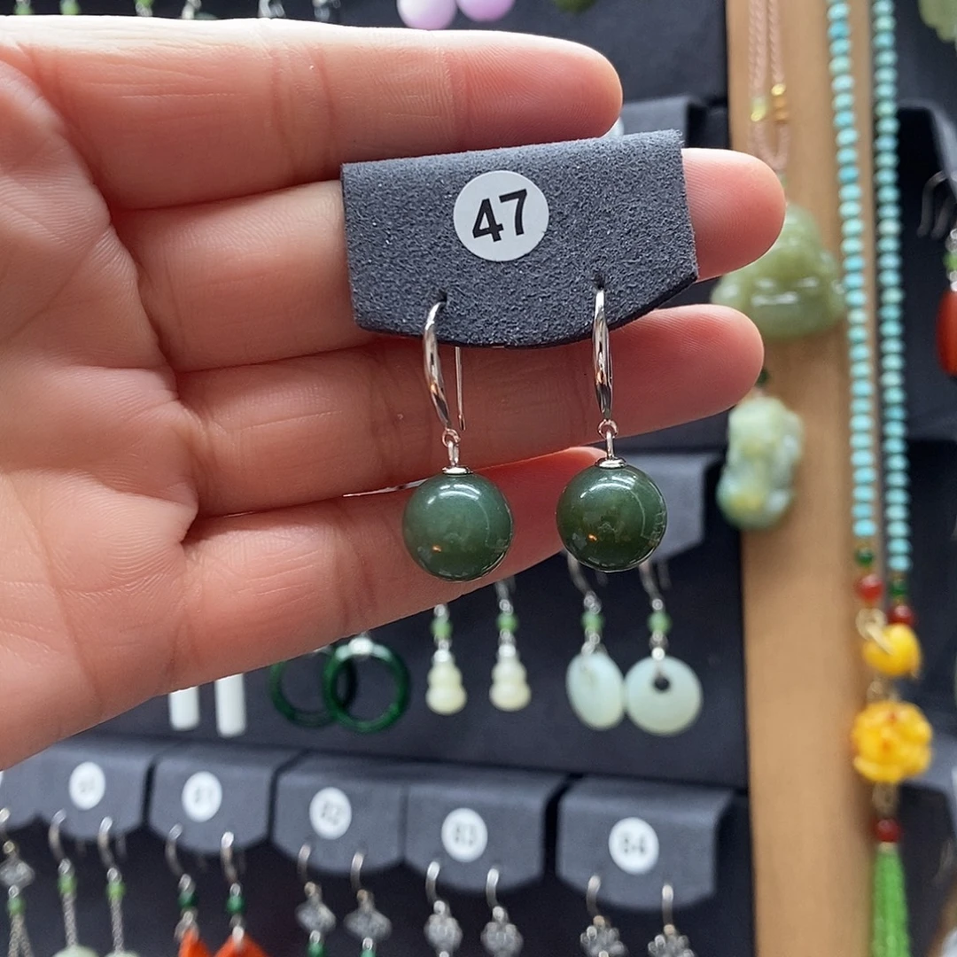 暗***香和田玉银S925镶嵌耳饰