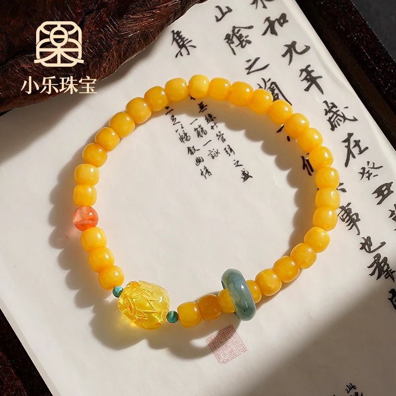 原创天然蜜蜡和田玉琥珀貔貅南红翡翠跑环手串多样性发一-9703