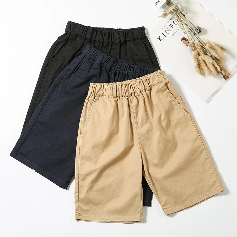 儿童短裤夏薄款男童女童黑休闲五分中裤子中大童学生卡其色校服裤
