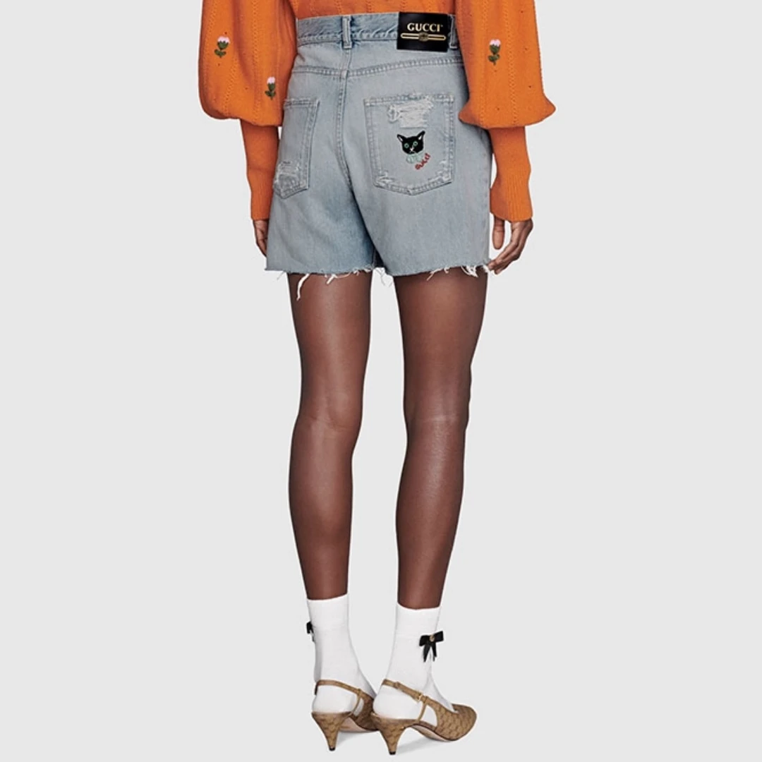 99新 GUCCI/古驰 bk287 Logo徽标水洗牛仔短裤 棉 29码