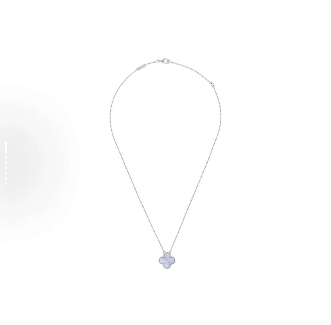 钨金项链 四叶草经典白色单花项链轻奢（V金高定）