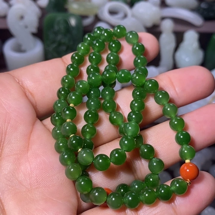 和田玉（碧玉）18K金镶嵌项链