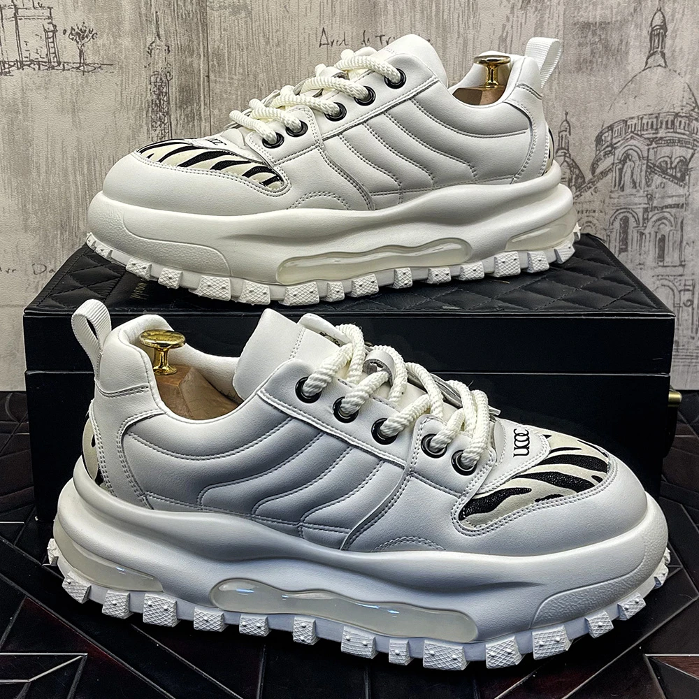 夏季新款皮面增高厚底包底运动老爹鞋软底气垫男百搭小众潮流鞋