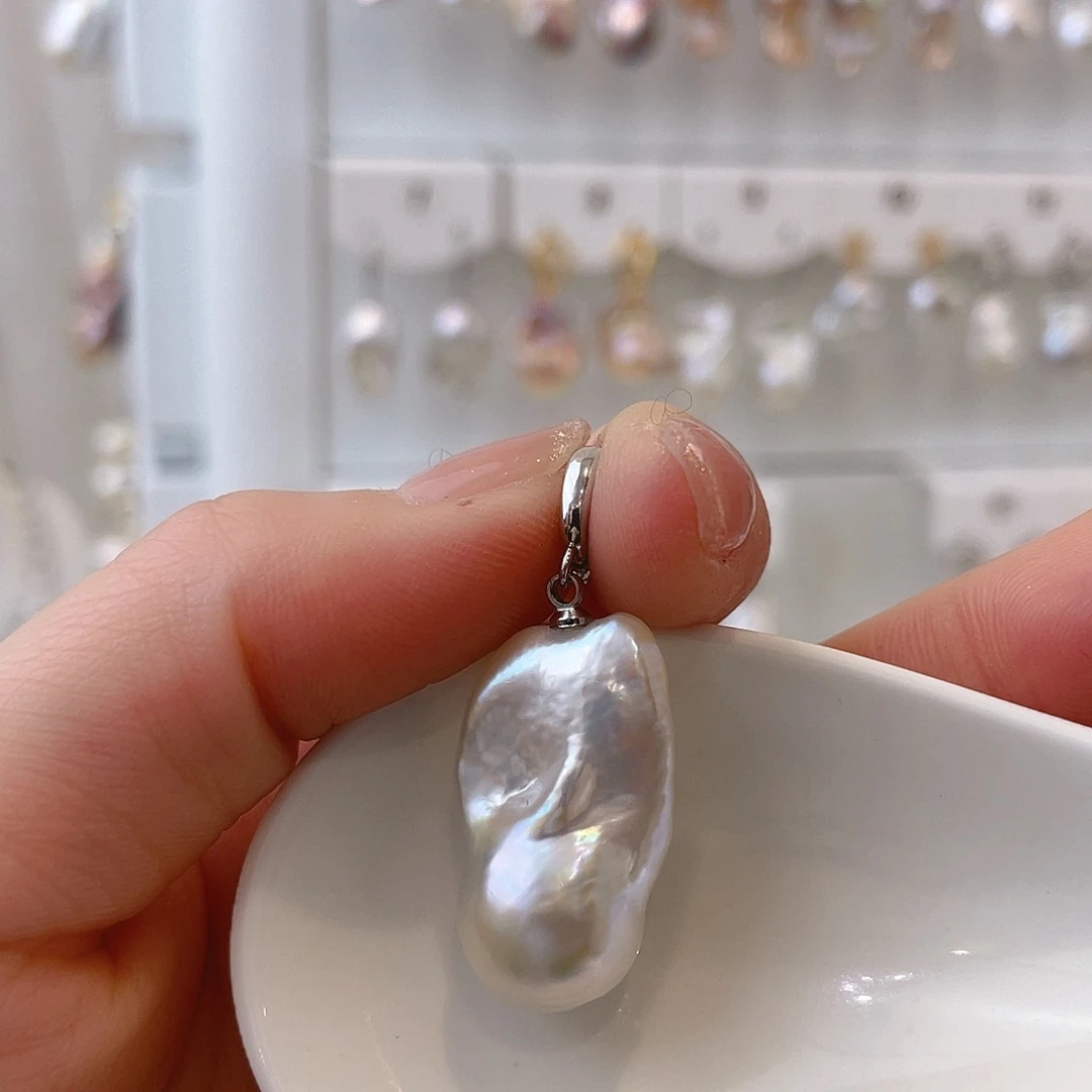 淡水珍珠天然珍珠巴洛克银S925镶嵌E**.