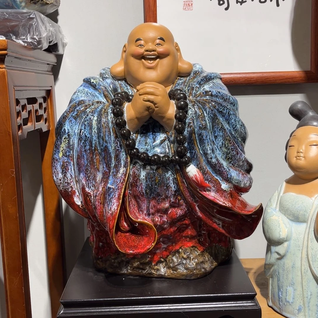 言***地陶瓷恭喜佛配底座石湾陶