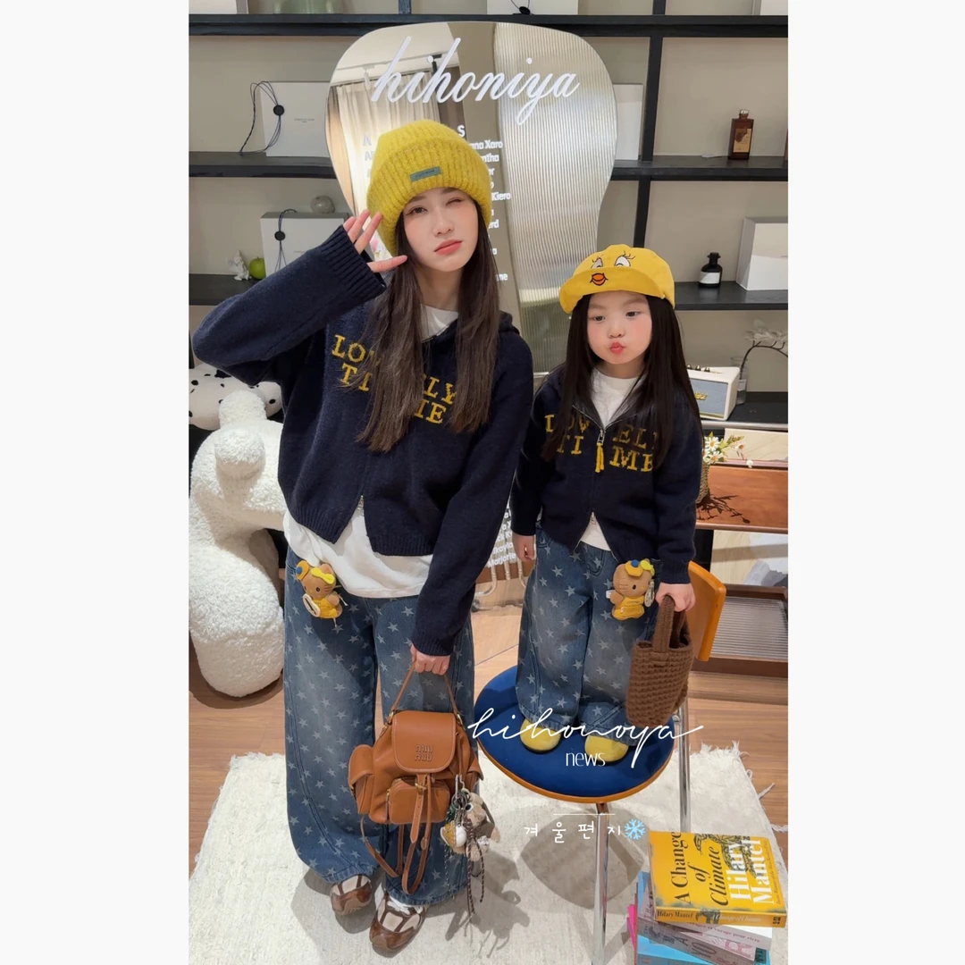 【菲林少女】九Hihoniya~2025秋冬亲子字母休闲软糯美利奴羊毛毛衣