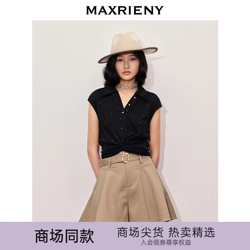【芊芊专属】MAXRIENY烫钻绑带上衣腰部镂空小众设计高级感女装