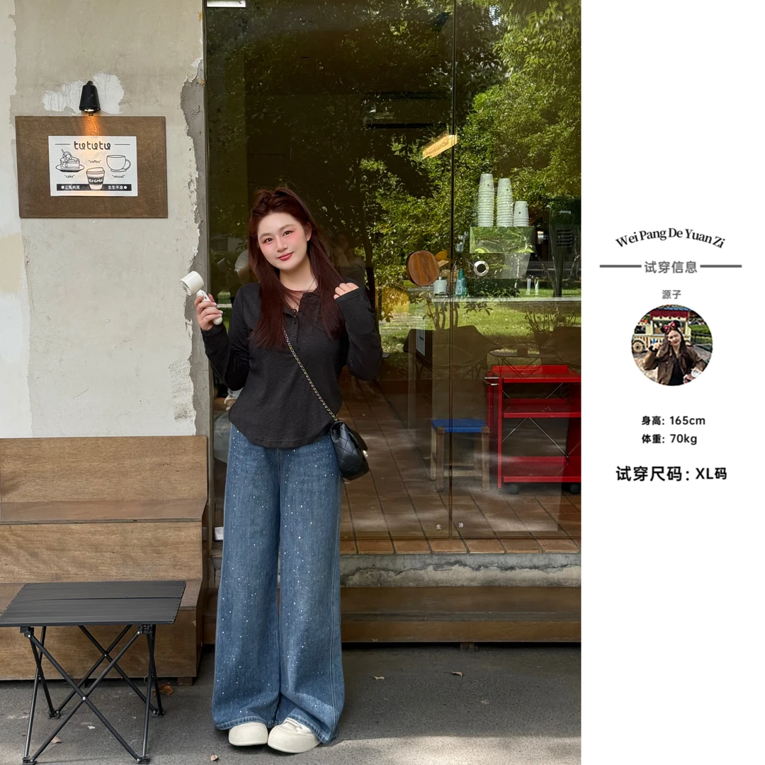 楠序【亨利衫】源子微胖女装 2025年秋装新品显瘦轻奢针织衫YZ37029