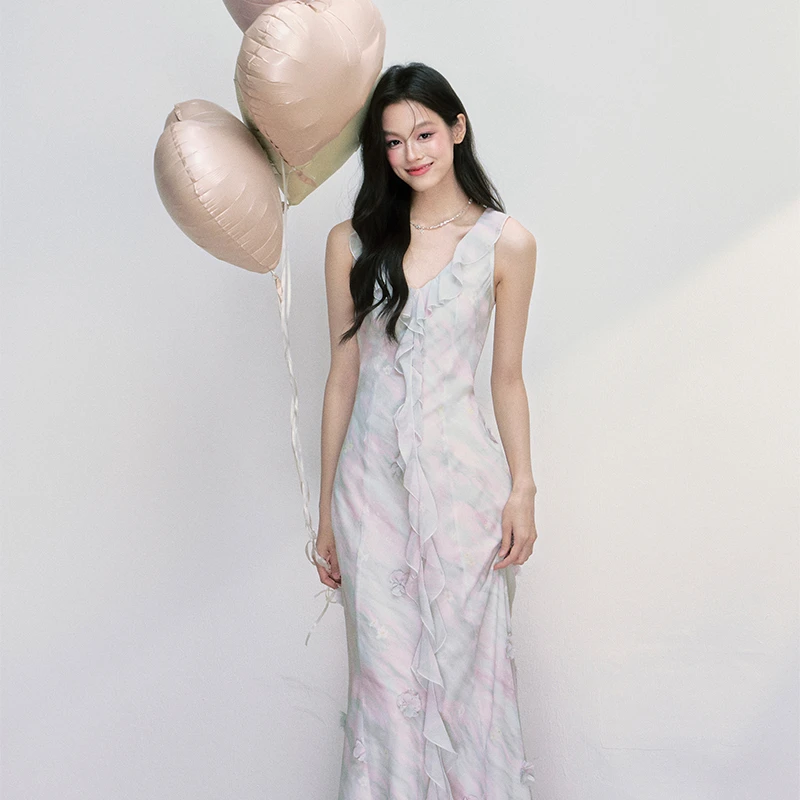 Fragile Heart【售罄】易碎商店·法式度假风晕染荷叶边连衣裙