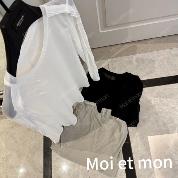 【Moi et mon】春季新款小众纯色时尚休闲网纱打底百搭洋气网纱上衣