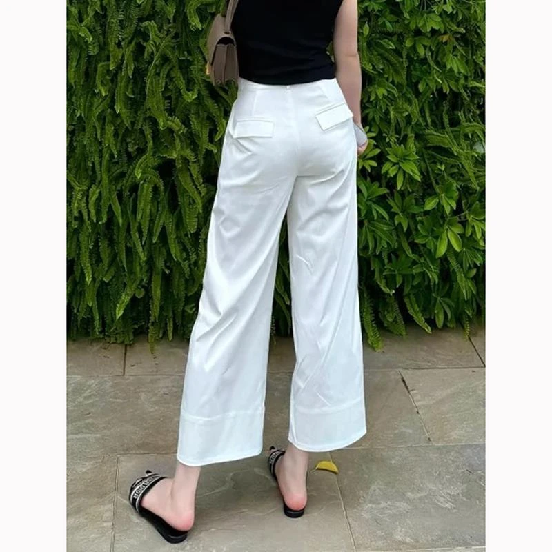 白色西装阔腿休闲裤子女夏季2025年新款小个子高腰遮跨直筒九分裤