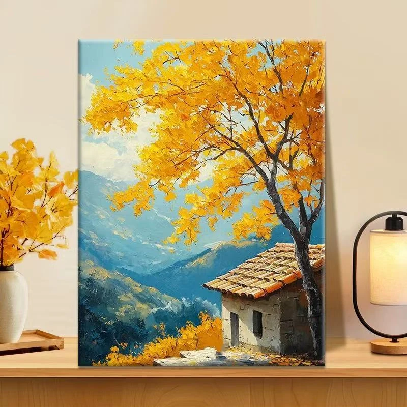 金杏染秋|数字油画diy真心遮盖六代颜料填涂色手绘礼物油彩装饰画