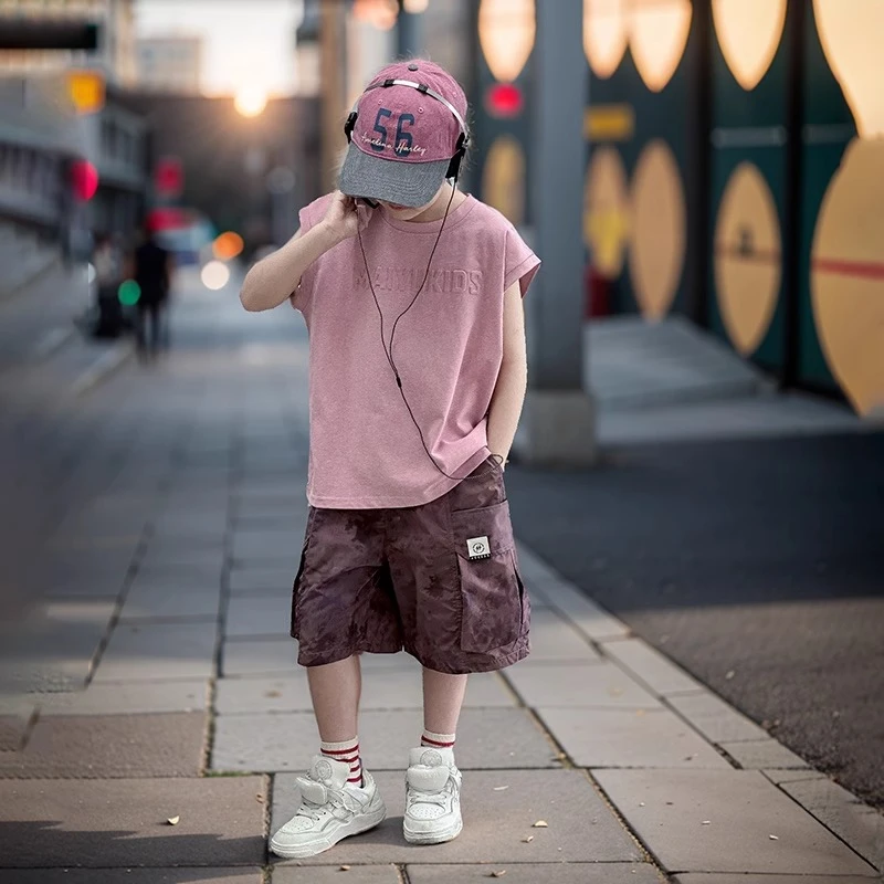 MK&UR.BV男童背心套装夏装2025新款潮帅气时髦童装无袖t恤两件套