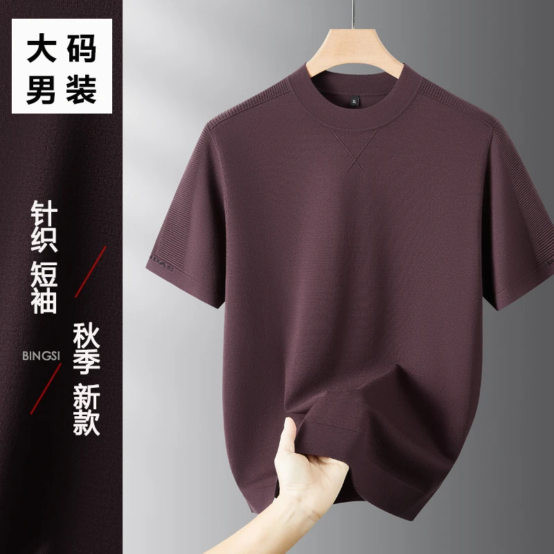 针织短袖男士秋季新款大码男装休闲宽松圆领透气时尚半袖男毛衣