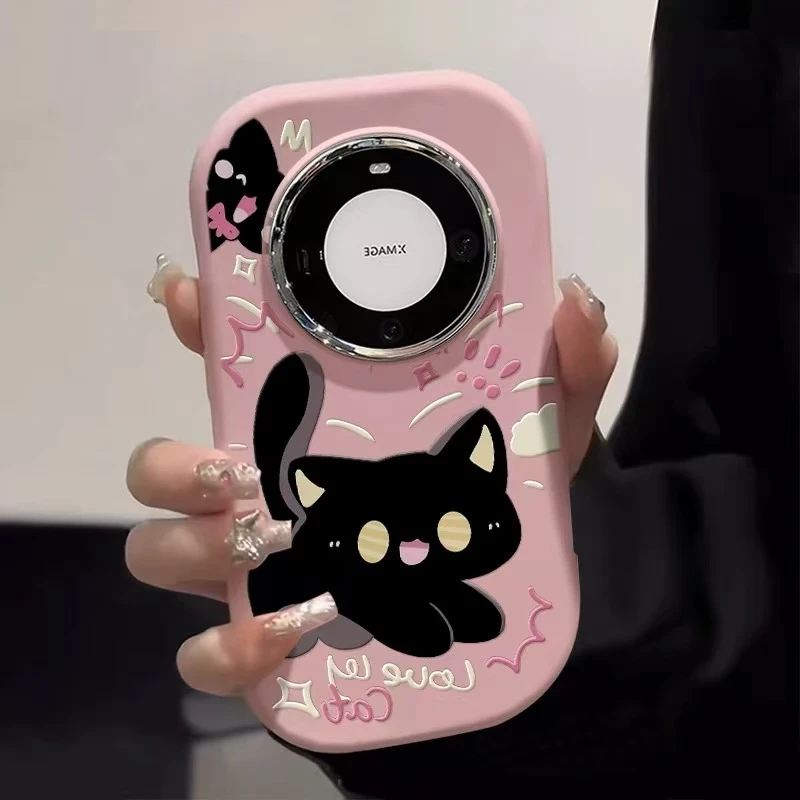 4880开心小黑猫适用苹果iphone小米15防摔vivo华为oppo手机壳女