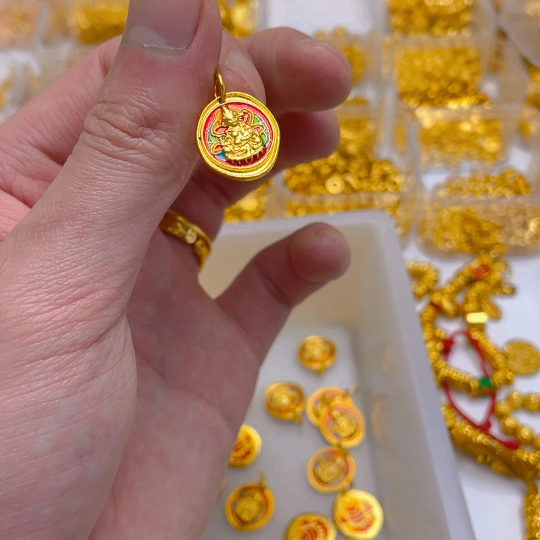 锆石铜合金珐琅彩黄财神吊坠1颗