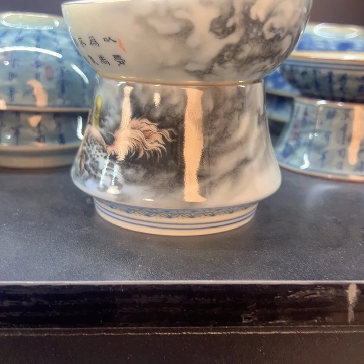 瓷片粉彩梦马茶漏全品