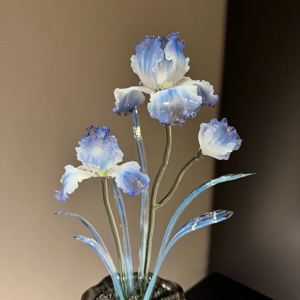 [蓝调]纯手工琉璃烧制白色鸢尾花永生花家居摆件礼物