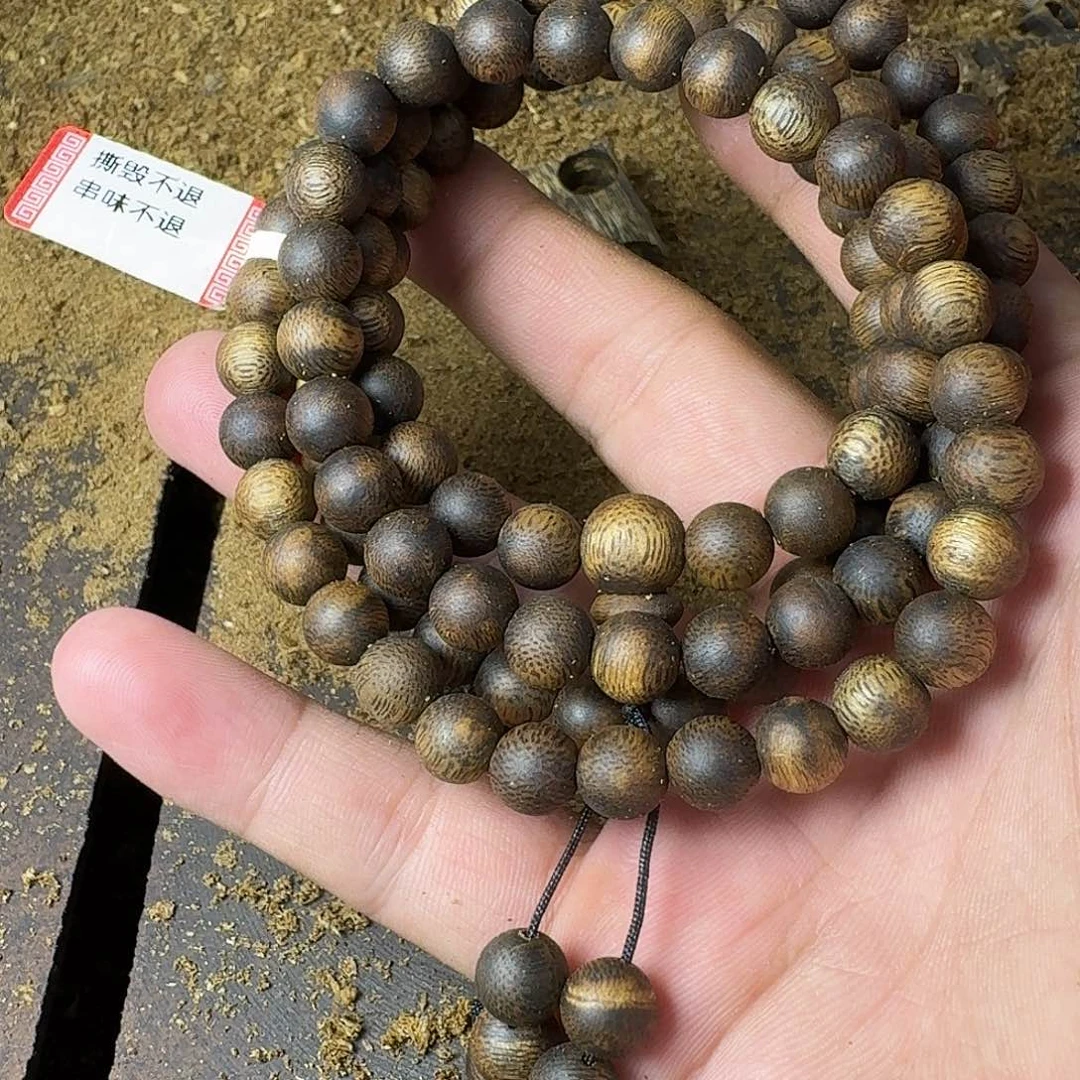 手串沉香绿奇楠沉香卡8规格108颗圆珠28克