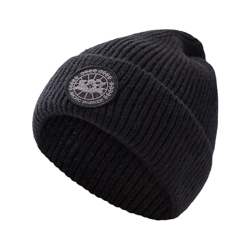 CAHOBC GOOSE针织帽秋冬缝线毛线帽极简风帽子防寒时尚冷帽黑色