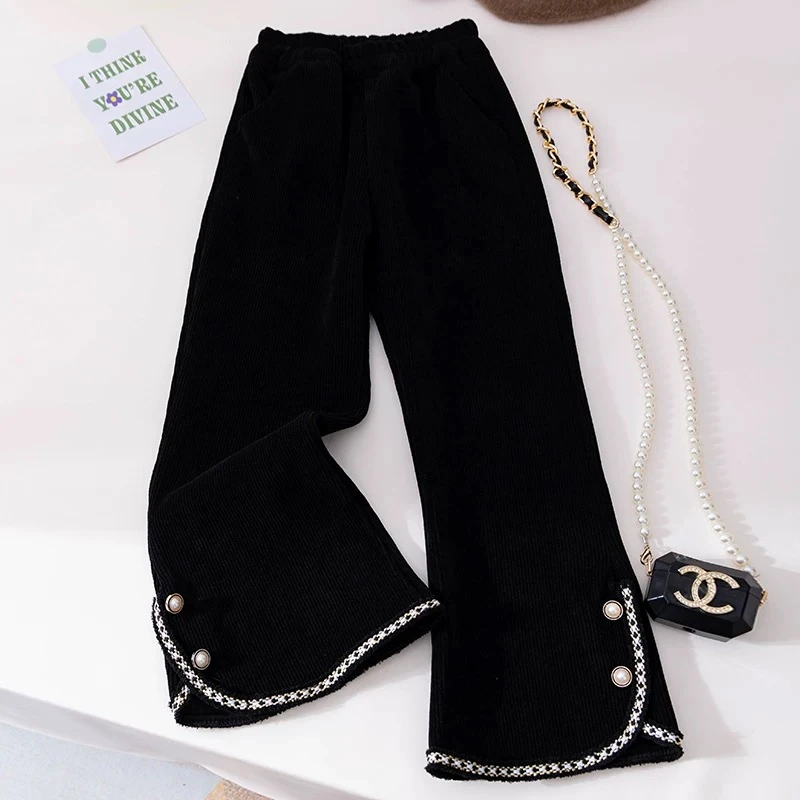 女童裤子春秋2025新款洋气儿童黑色弹力薄款长裤女孩时髦喇叭裤潮