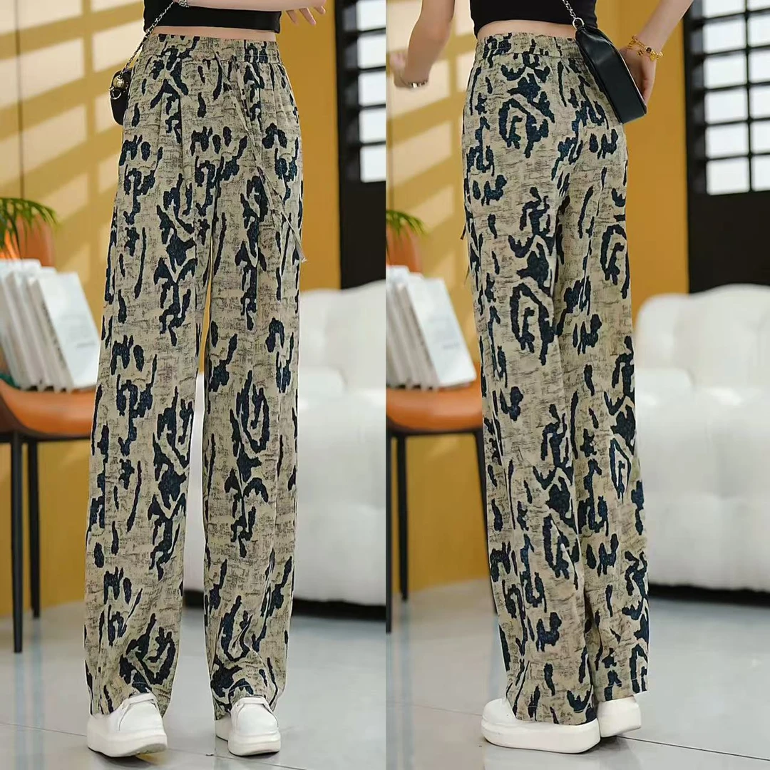 【破价＋运费险】复古印花休闲裤女夏季松紧显瘦气质时髦洋气百搭6墨