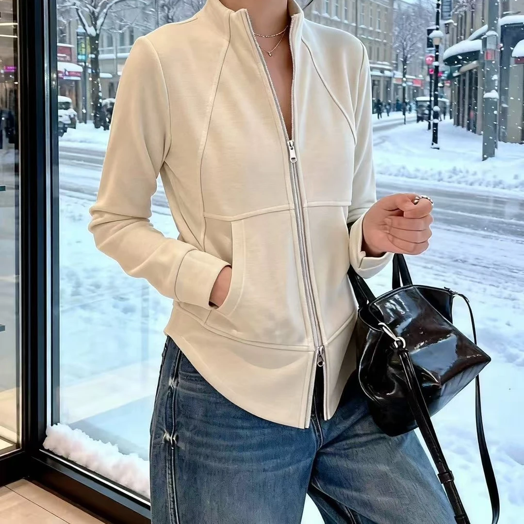 Manmi   双头拉链双面绒中领打底开衫  66569