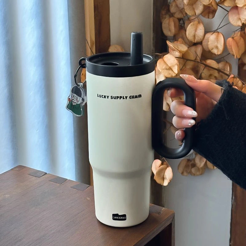 Gucgres喝水杯大容量保温保冷冰霸杯简约防摔保温杯咖啡杯把手杯