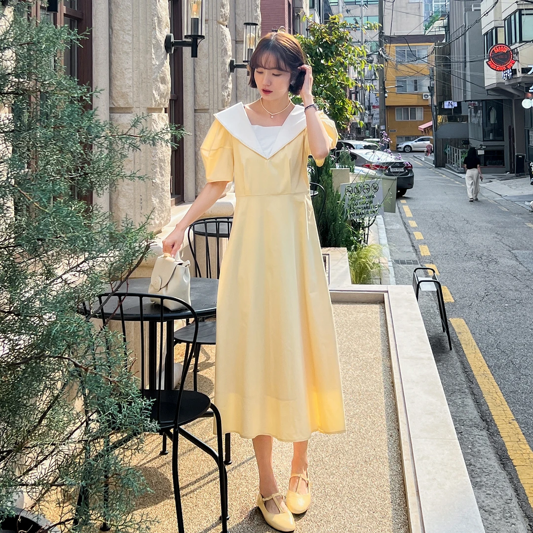 法儿家韩国限定「新品」【多巴胺女孩】领口拼色连衣裙FS305L019