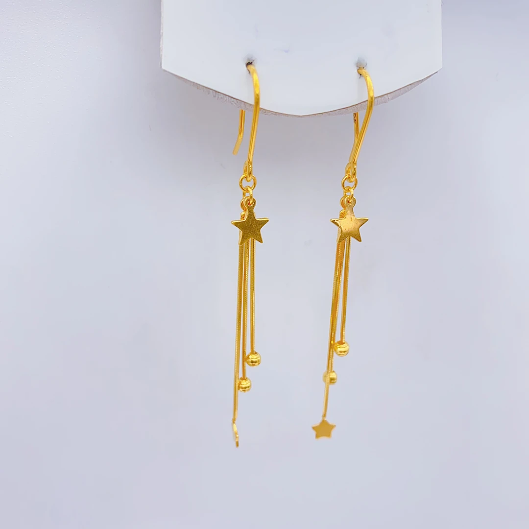 老庙黄金足金5G工艺满天星时尚气质流苏耳钩2.97克